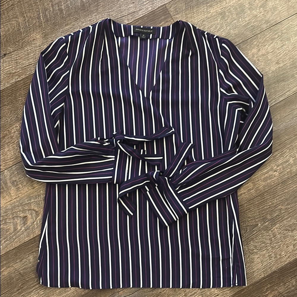 Banana Republic Striped Purple and white  Blouse with tie sleeves
